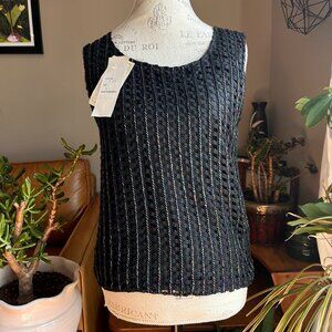 90s Black Iridescent Beaded Sleeveless Top Dressy Boho Corpcore Medium NEW